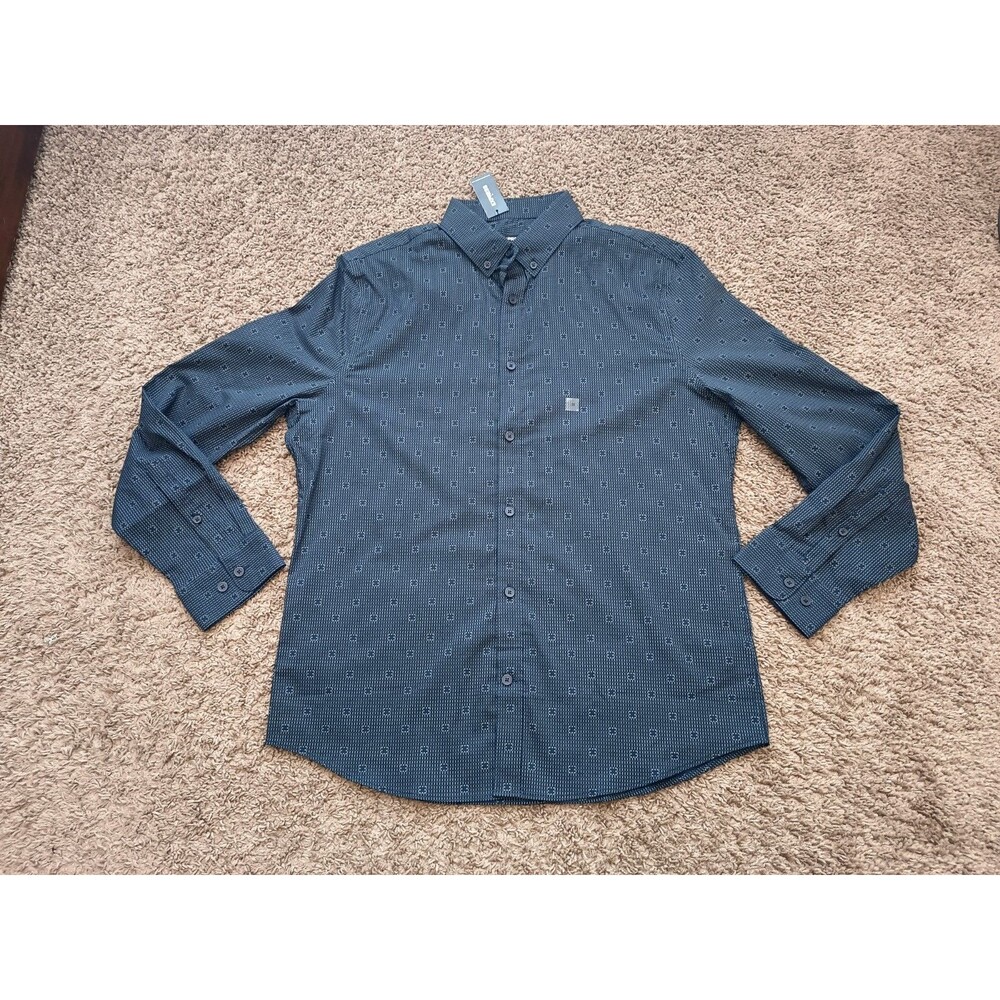 Express Button Down Shirt Men's Size Medium Collared Navy Blue Long Sleeve
